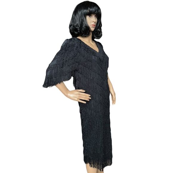 Vintage Nightworks 1920's Flapper Dress Gatsby Black with Fringe size medium - Picture 8 of 17